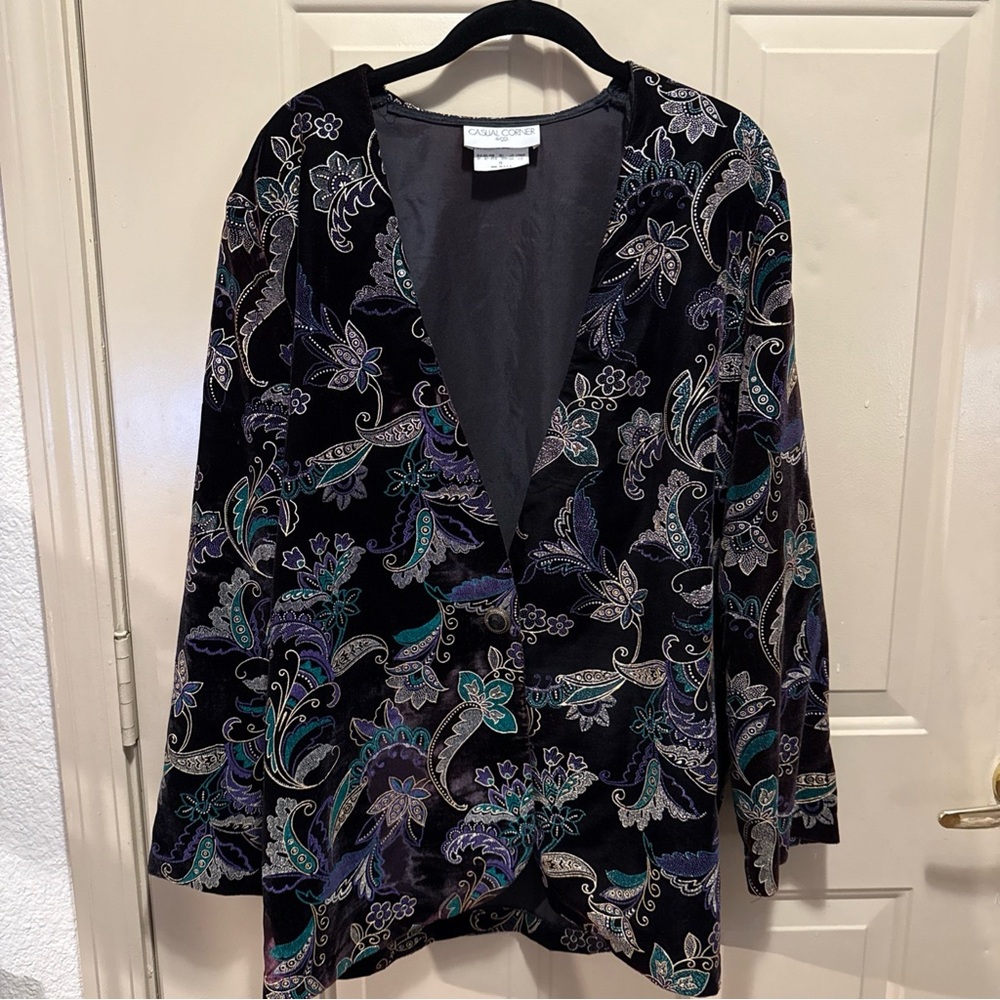 Casual Corner & Co Velvet Paisley Jacket Blazer Black Size M Made USA